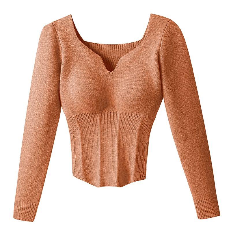 Autumn Winter Women's Knitted Sweaters Velvet Undershirt Thermal Underwear with Chest Pad
