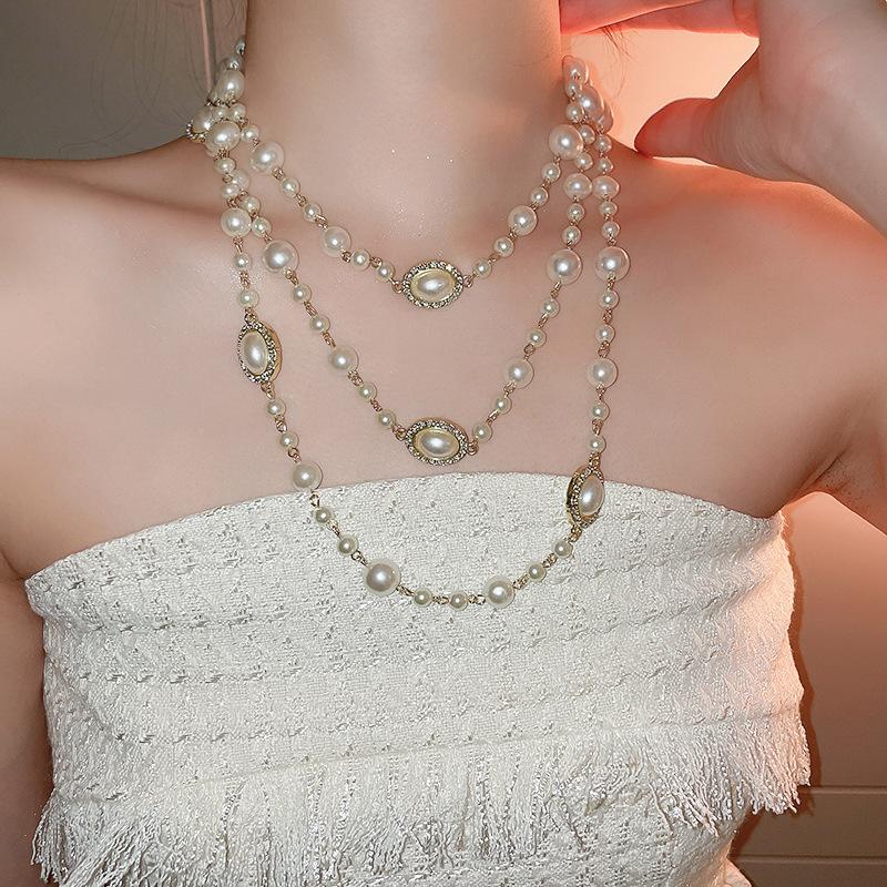 Irregular Long Pearl Necklace French Light Luxury Temperament Sweater Chain Niche Simple High Sense Necklace Women