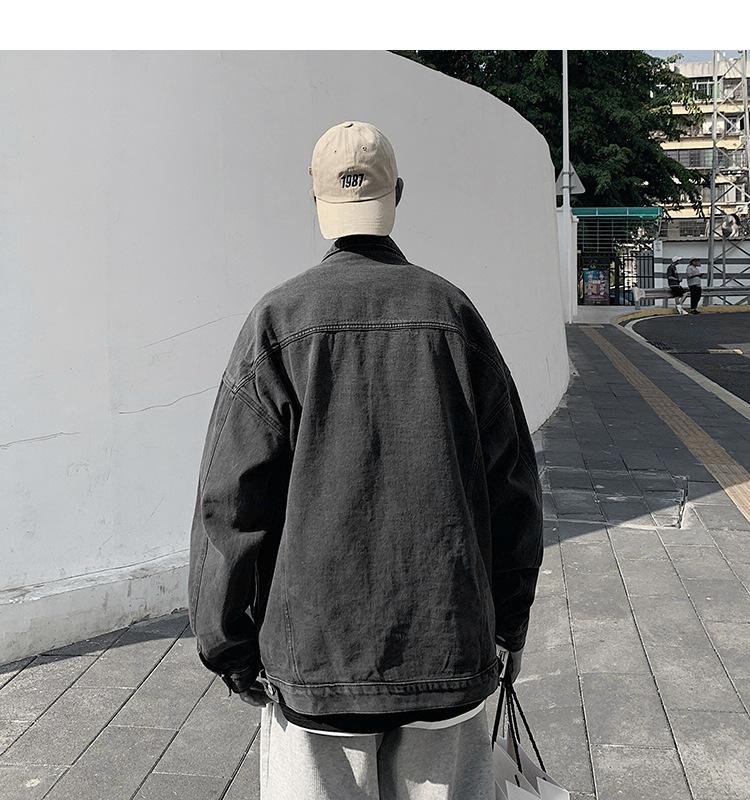 Denim Jacket Men's Loose Spring and Autumn New Jacket Korean Version of The Simple Solid Color Trend Casual Lapel Cardigan