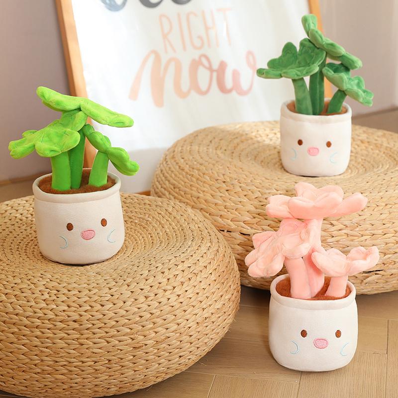 22Cm Plush Potted Flower Toy Four-Leaved Clover Poinsettia Colorful Plant Smiling Humanoid Plushie Home Decor Gift