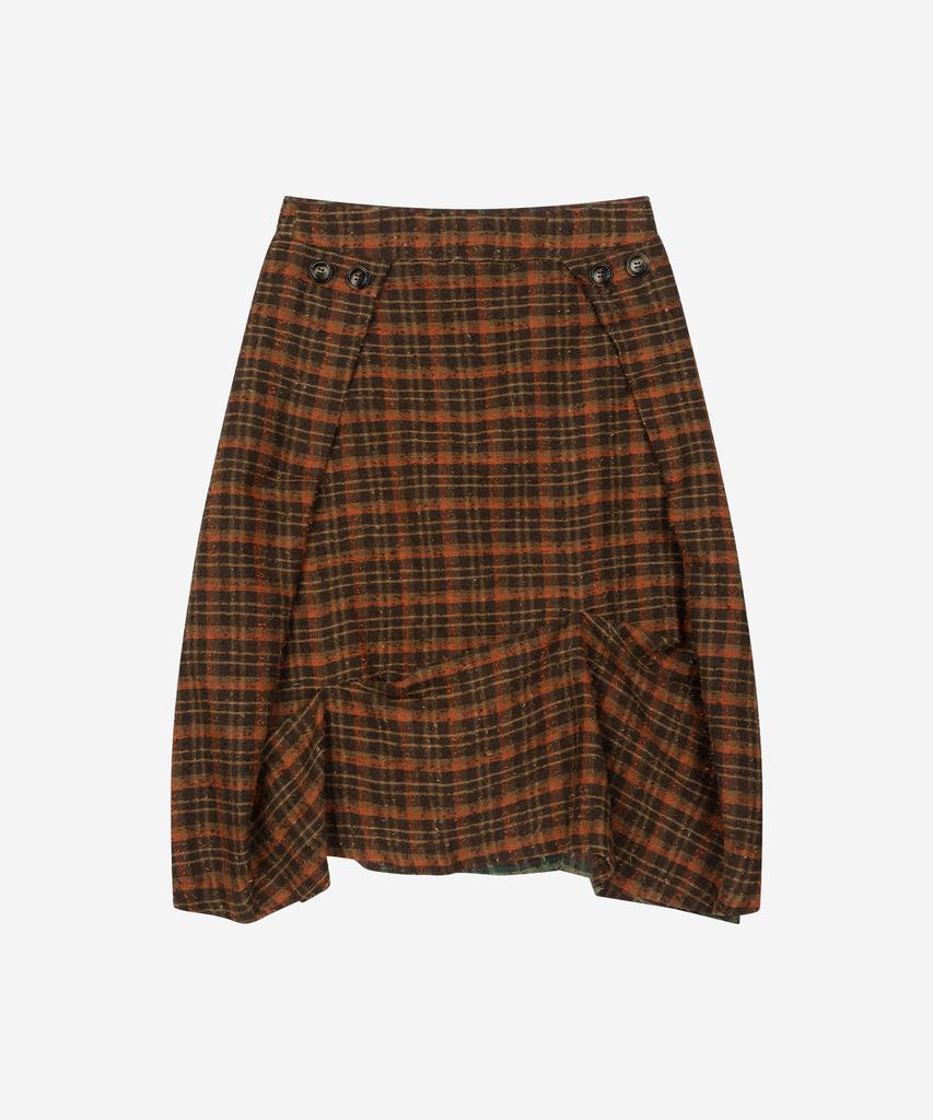 Hateuigseupeulloleo Drape Pinched Check Midi Skirt (Orange Brown)