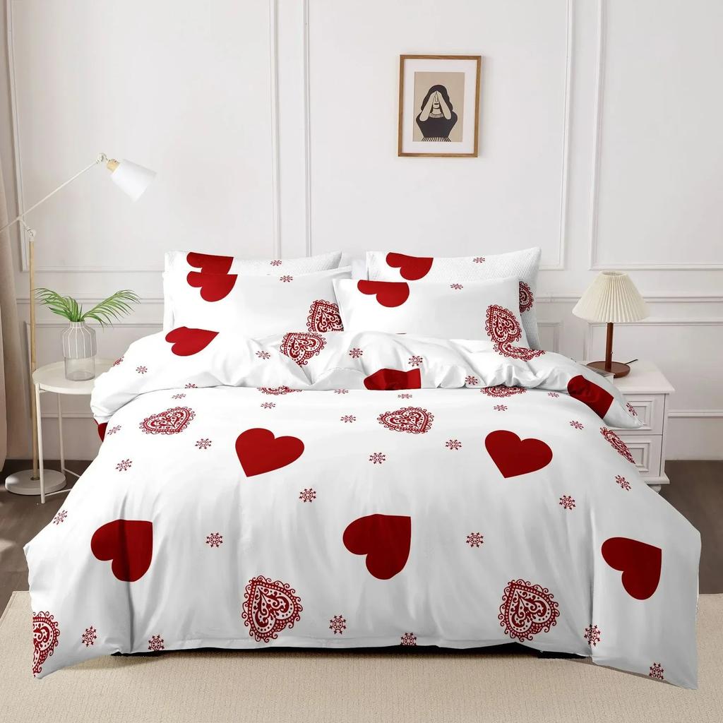 3Pcs 3D Printed Duvet Cover High Quality Love Print Bedding Set Skin Friendly Fabric (Without Bed Sheet) Gifts For Lover