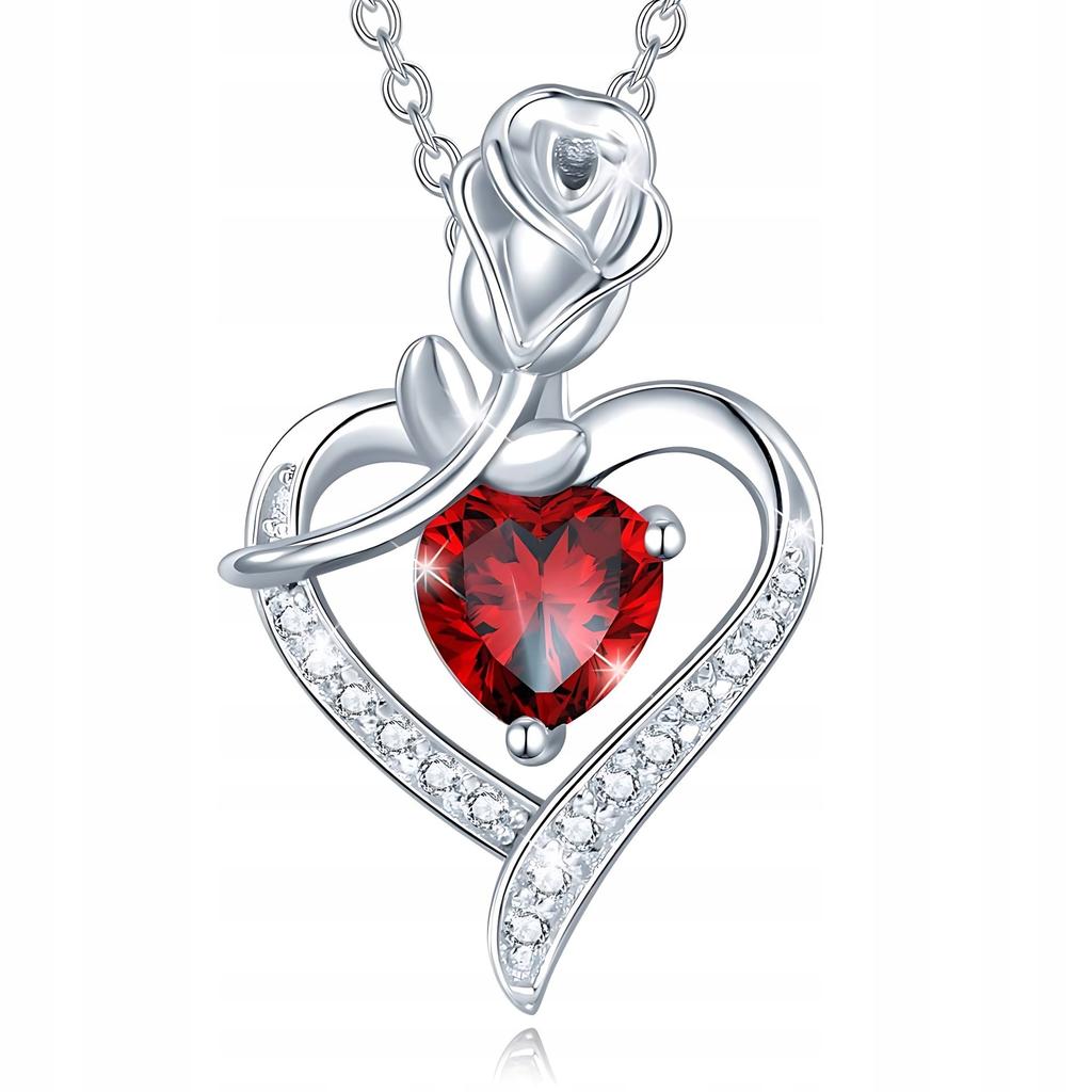 Silver Women' Necklace Chain Heart Rose Pendant Gift