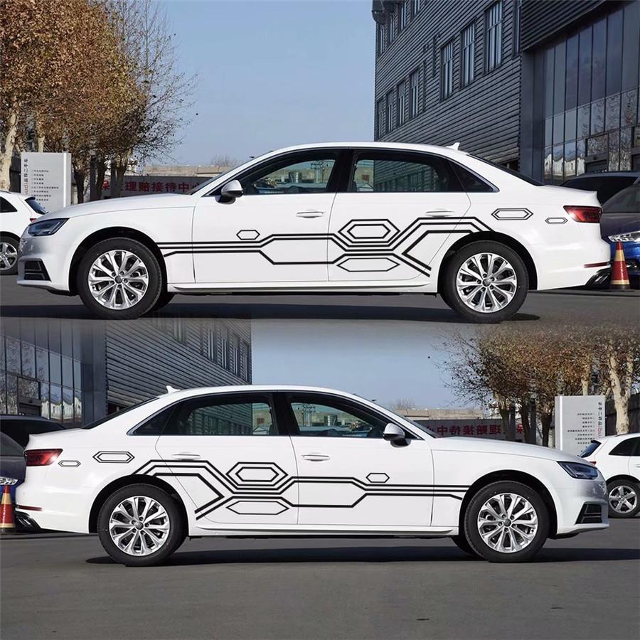 2 STÜCKE NEU Universal 102" × 28" Auto Seitentür Karosserie Aufkleber Große Größe Streifen Karo Aufkleber Rennaufkleber