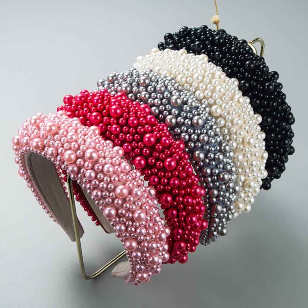 Adjustable Sponge Headband Fashion Forward Headband with Pearls Enhancement Dainty Beaded Hairband for Fashionistas