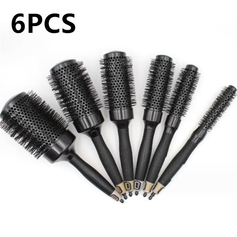 Professional 1/6PCS Black Boar Bristles Round Hair Comb Hairdressing Hair Brush Anti-Static Barber Salon Styling Tools