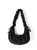 Polka Dot Nylon Ruched Hobo Bag Ruffled Trim With Drawstring Closure Women Lightweight Versatile Crossbody & Shoulder Handbag