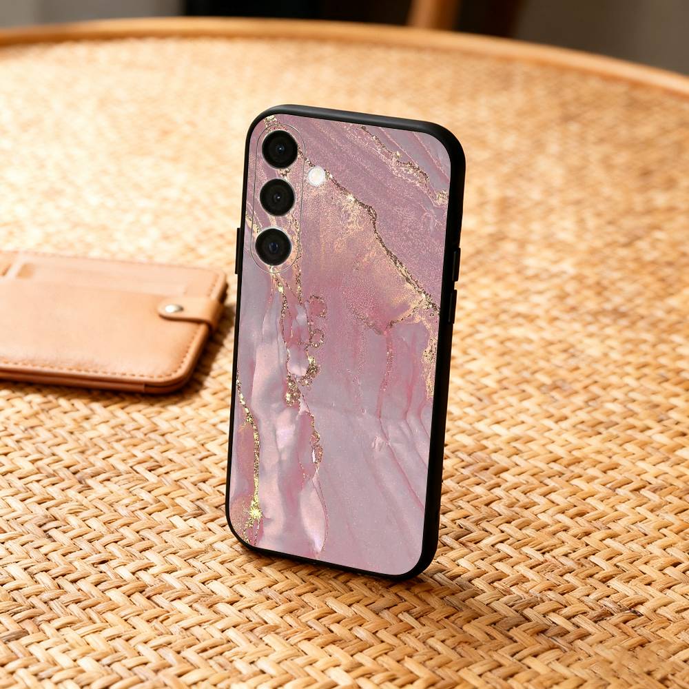 Gold Pink Geometric Marble  Phone Case For Samsung  A73,A21s,A22,A31,A32,A52,A53,A71,A80,Soft Black Shell