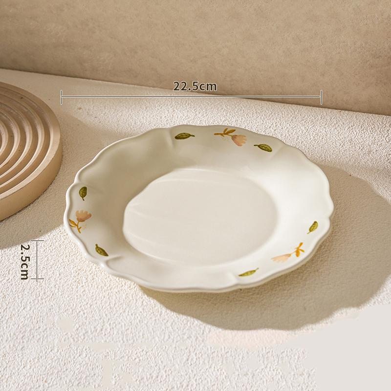 Retro Yuvarlak Çiçekler Seramik Tabaklar Restoran Lezzetli Yemek Tabağı Modern Stil Üst Düzey Ev Tipi Sofra Takımı Pirinç Kaseleri