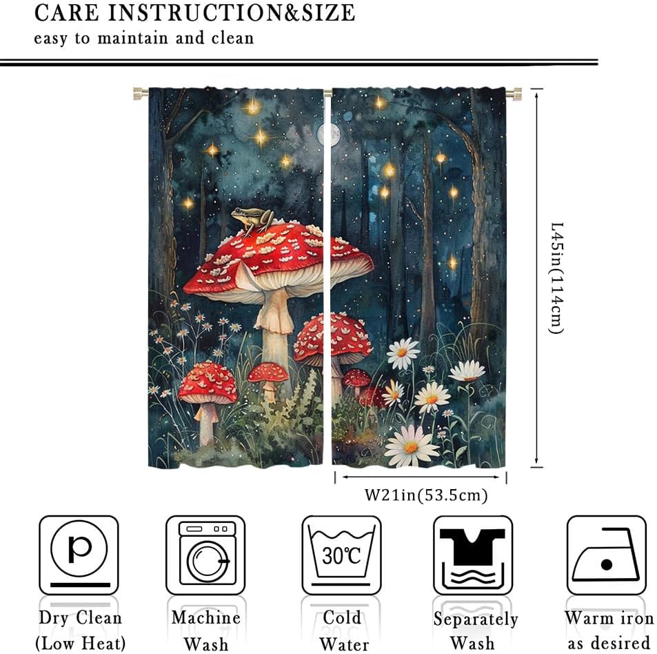 Rustic Mushroom Frog Daisy Curtains Vintage Watercolor Spring Misty Forest Wildlife Frogs Printed Perforated Curtai Room Darkening Made Of Polyester