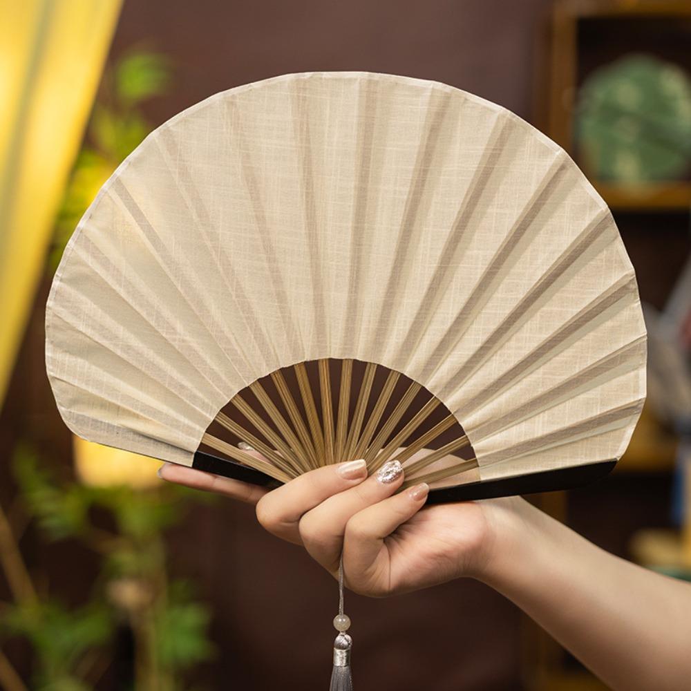 Creative Retro Mini Shell Fan Chinese Solid Color Folding Hand Fan Chinese Style Cotton Linen Cloth Handheld Fan Party
