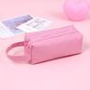 Double Layer Zippers Pencil Case Stationery Storage Bag Large Capacity Solid Color Pencil Pouch School Supplies