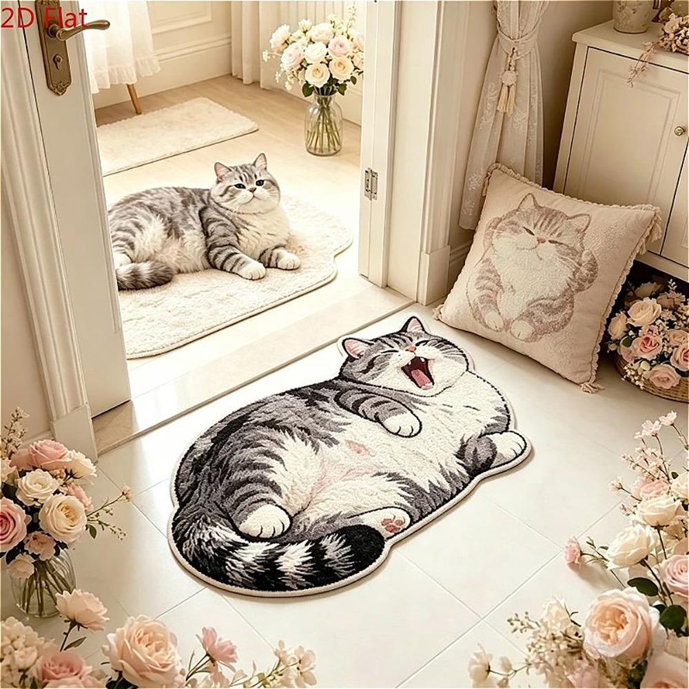 Non-Slip Home Decor Carpet 2D Cartoon Carpet Cute Cat-Shaped Area Rug  Living Rooms
