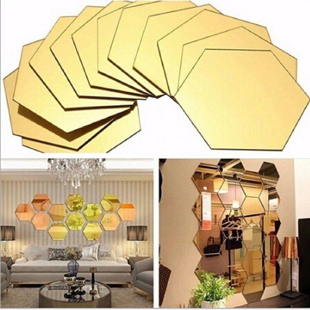 6/12Pcs Removable 3D Safety Mirror Wall Sticker Home Decor Geometric Hexagon Mural Decals
