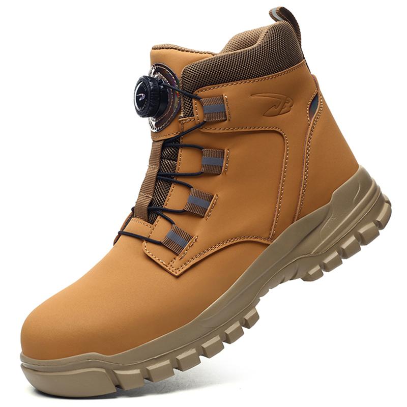 Unisex Protective Work Shoes Steel Toe Light Safety Boots Water Resistant Anti Puncture Construction Shoes with Rotary Button Comfortable Soft Sole No