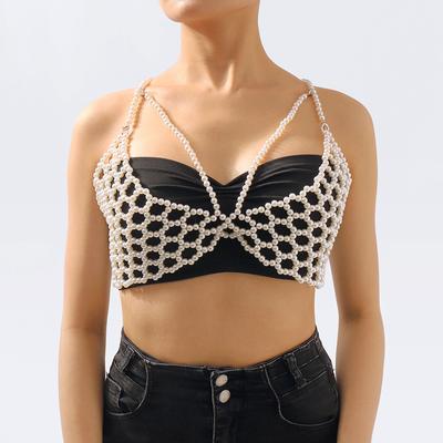 Fashionable Pearl Vest Trendy Hand-woven Body Chain Sexy Hollow Bikini Style Chest Ornament