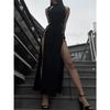 Goth Gothic Dress Cosplay High Split Sexy Bandage Women Dress Halter Slim Midi Dark Black Grunge Partywear