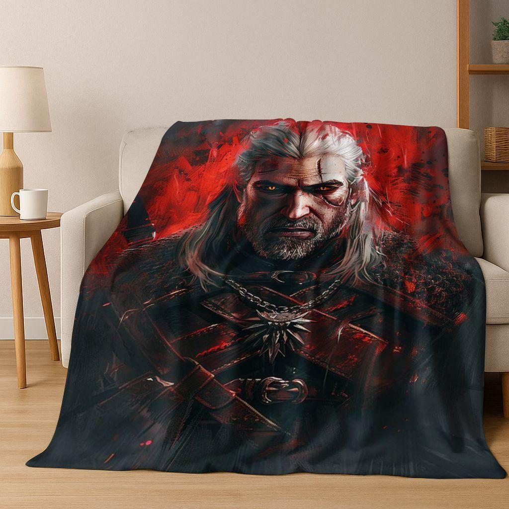 Couverture Flanelle 3D The W-Witcher Geralt Jeux Dessin Animé, Couverture Douce Chaude et Confortable pour Maison Chambre Lit Canapé, Cadeau Enfant