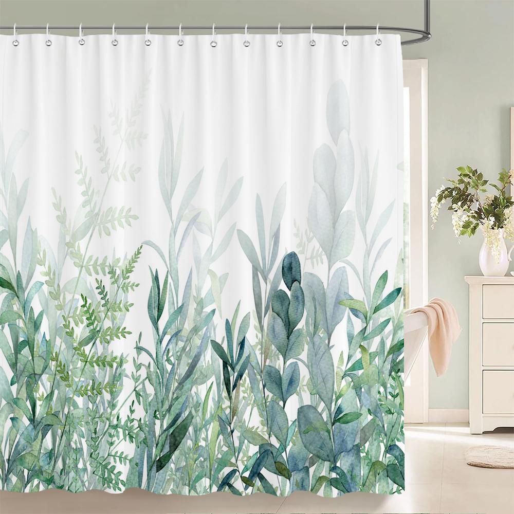 Green Plant Leaf Vines Flowers Shower Curtain Modern Nordic Minimalist Printed Polyster Home Decor Bathroom Curtain with Hooks