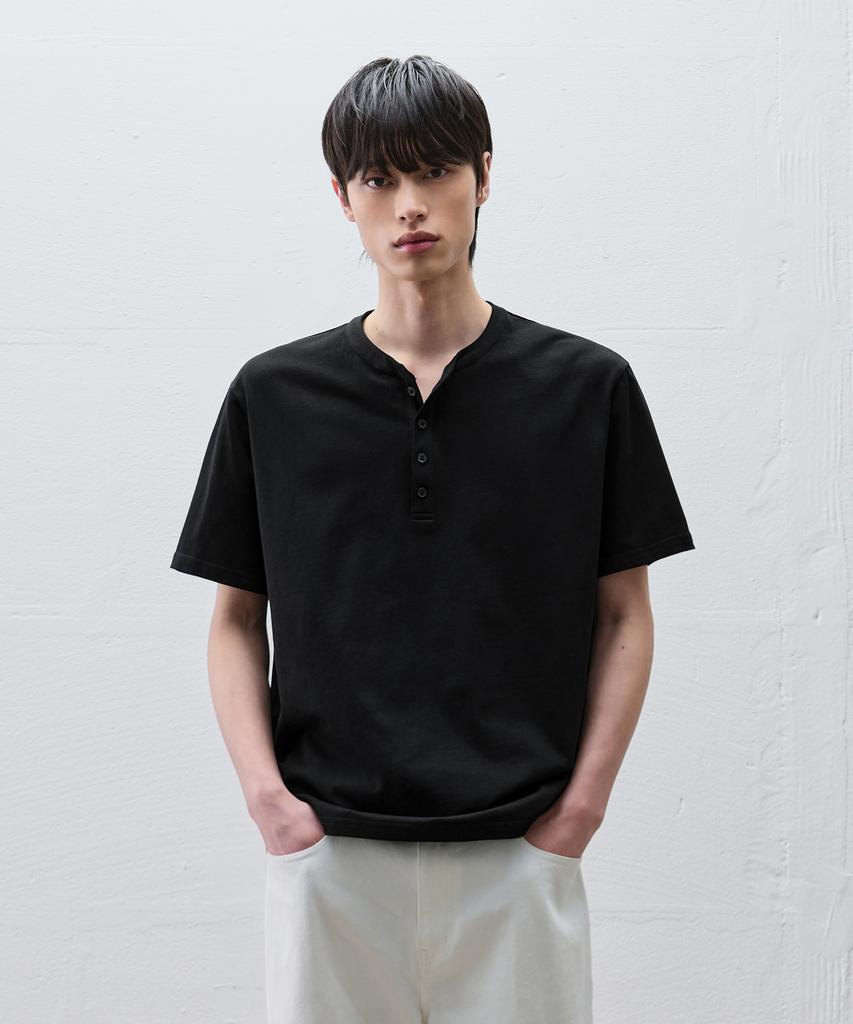 DRAW FIT Cotton Henley Neck Half T-Shirt [3 Colors]