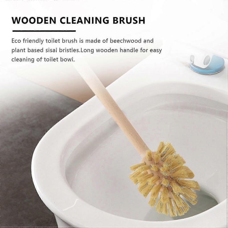 Lot de 2 Brosses de Toilette en Bois, Manche en Hêtre avec Poils Solides en Jute, Puissance de Nettoyage à 360 Degrés, Outil de Nettoyage pour Salle de Bain