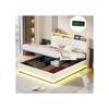 Lit - - 160x200 Cm - LED with USB - Hydraulic Storage - Beige Linen Fabric