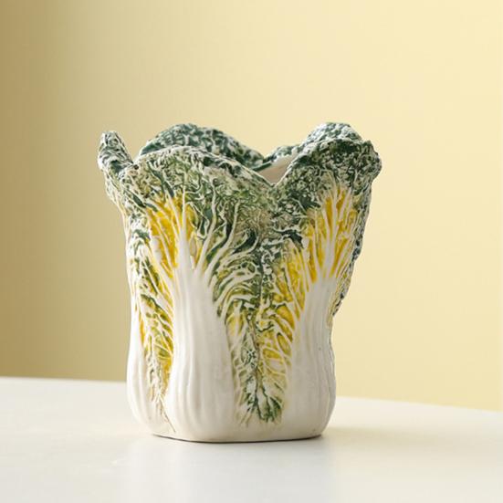 Cabbage Ceramic Storage Tube Large Opening Makeup Brush Holder Desktop Pen Organizer Multi-Purpose Stationery Holder Decorative Art Ornament Gift