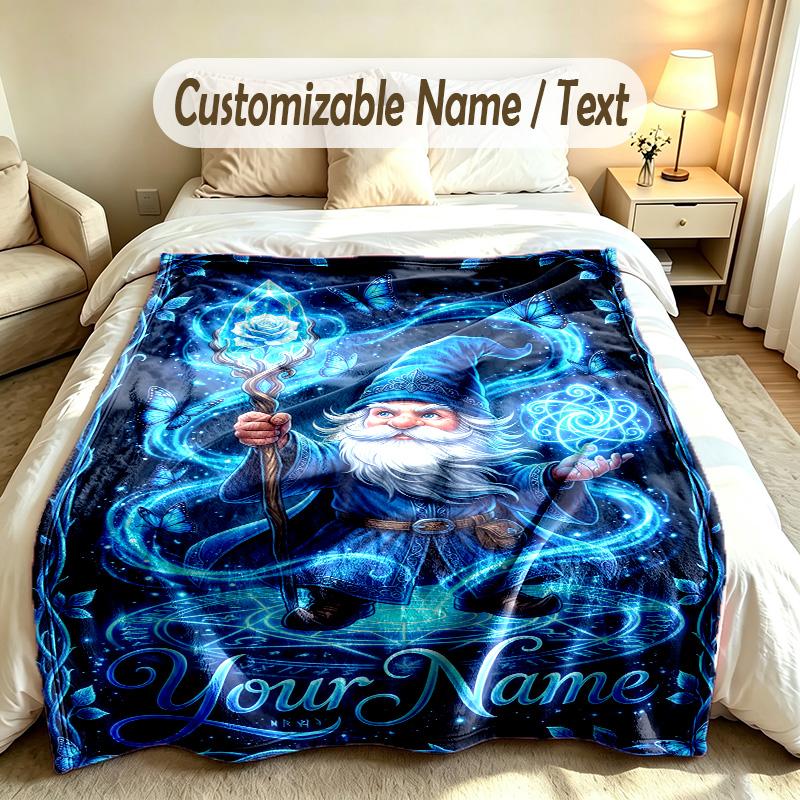 Gnome Theme Custom Blanket Personalized Name & Text Customized Soft Warm Throw Blanket Home Decor