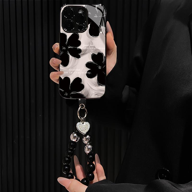Black flower applies to Apple 17 mobile phone case Apple 15 Pro high-end iPhone16 simple retro creativity