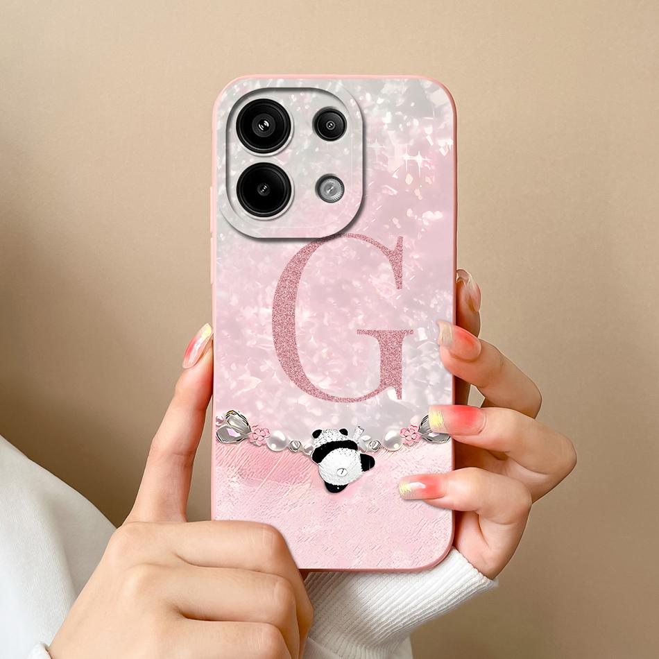 For Redmi Note 13 Pro 4G 5G Case Cute Panda Letters Back Cover For Xiaomi Redmi Note13 Pro Plus Soft Liquid Silicone Phone Cases