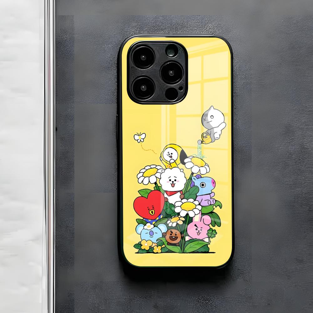 Cute Cartoon B-BT21s Phone Case For IPhone 17 Air 16 E Pro Max 15 14 13 Mini 12 Pro 11 Max Plus Black Glass Cover