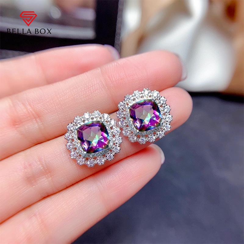 BELLA BOX Full Zirconia Earrings Women Fresh Blue/Colorful Colors Ear Piercing Exquisite Female Earrings Gift Statement Accessories