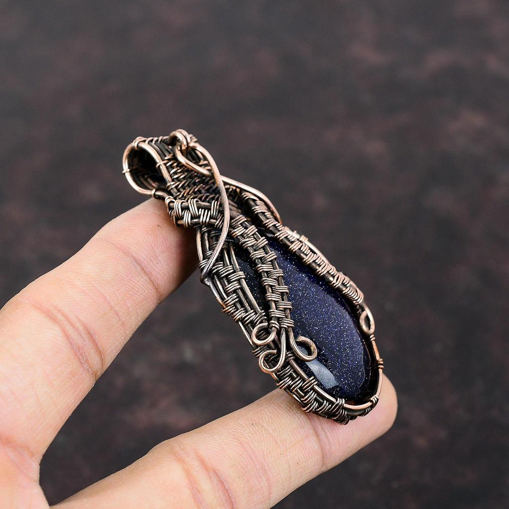 Blue Sunstone Pendant Copper Wire Wrapped Pendant Brand New Copper Jewelry Handmade Gemstone Pendant Designer Wire Wrap Jewelry Gift For Her