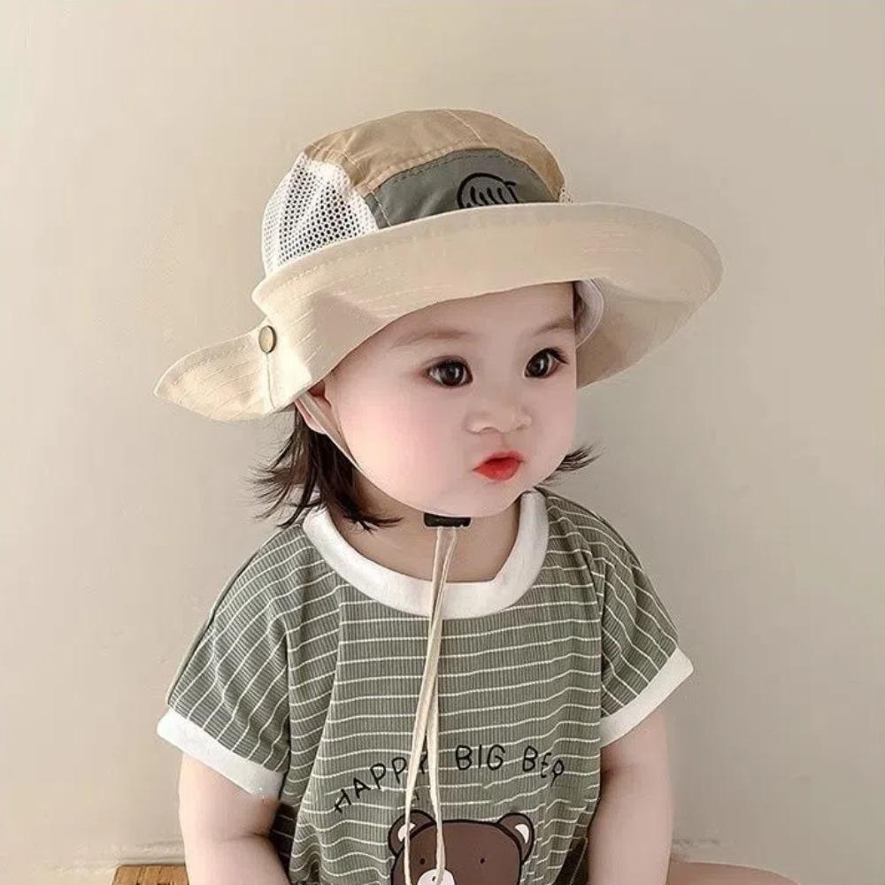 Mesh Drawstring Basin Cap Wide Brim Children Fisherman Hat New Kids Bucket Hats Outdoor