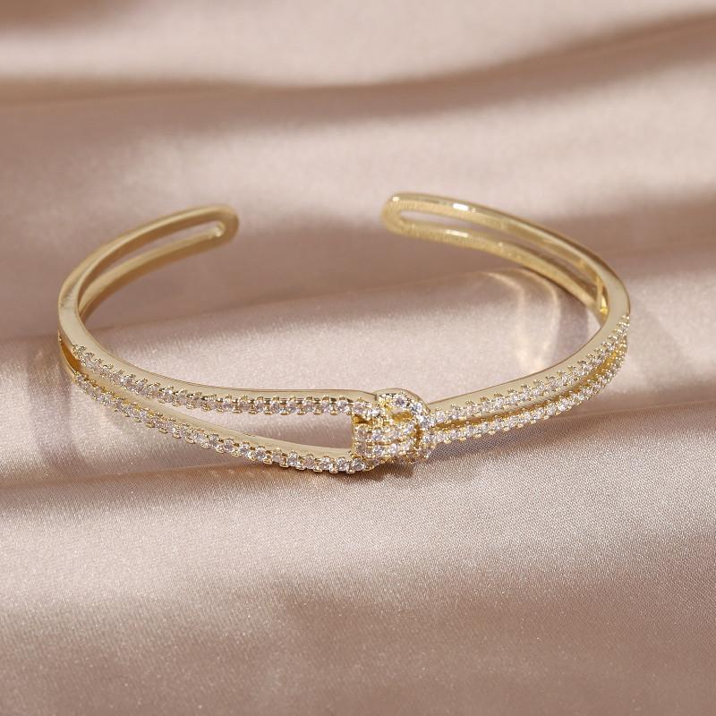 14K real gold plating exquisite AAA luxury full zircon knot bracelet elegant women's wedding party opening adjustable