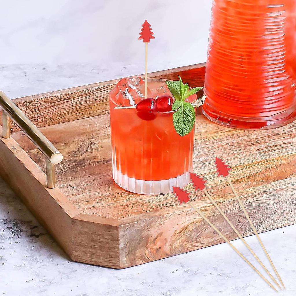 100Pcs Christmas Tree Shape Bamboo Cocktail Picks Food Safe Smooth Finish Fruit Skewers for Bar Party Ktv Home Garnish