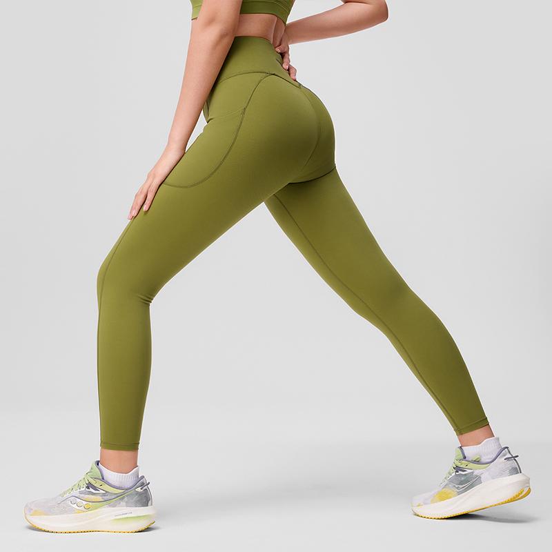 Saucony Solid Color Straight Leg Fitness Leggings Women Leggings Light-Yellow Army-Green SC1230002DY-GE69