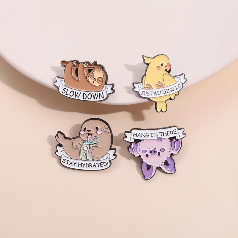 Adorable Cartoon Crow & Baby Seal Bat Brooch Set