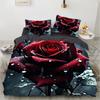 Dekbedovertrekset met rode rozen, 3D bloemenprint, beddengoedset met 3D bloesem, dekbedovertrek en kussenslopen, kingsize/queensize.