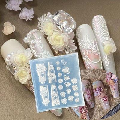 3D Flower Silicone Nail Mold Sweet Bow Rose Nails Templates Diy Nail Art Decorations Stamping Plates Manicure Design Tools