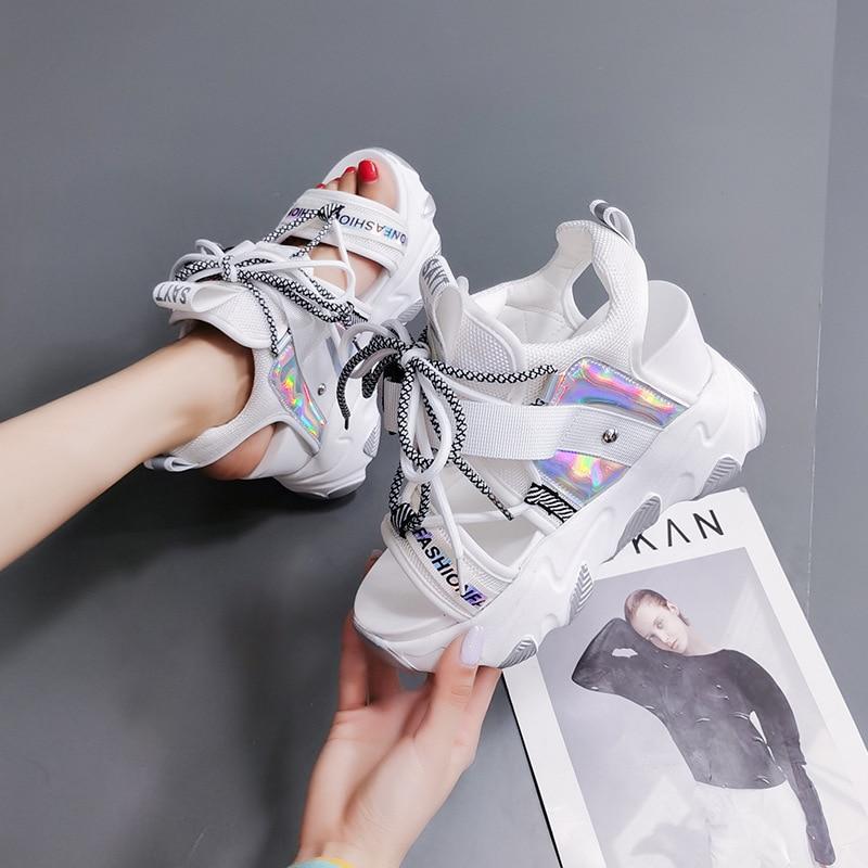 Leisure Lady Platform Chunky Sandals Mixed Color Shoes Lace Buckle Punk Sandals Women Open Toe Beach Casual Shoes Woman