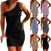 Damen Sommermode Schlank Einfarbig Verstellbar Ärmellos Ein-Schulter Kleid