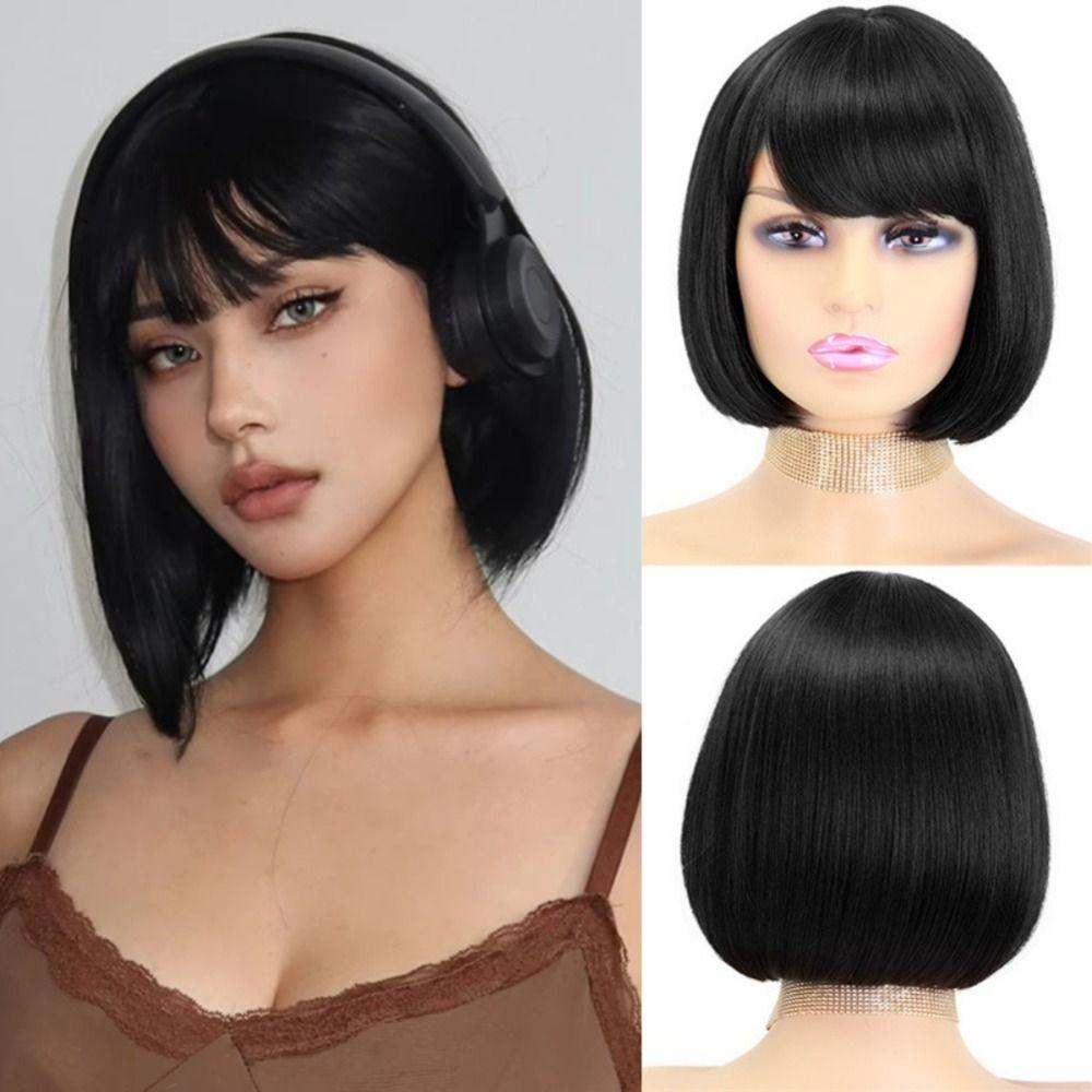 Harajuku Women Layered Wig Cosplay Pink Black Orange Short Wigs Bob Straight Hair Wigs for Women