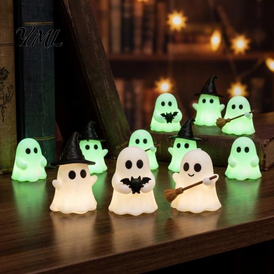 Spooky Halloween Table Decorations Luminous Mini Ghost Figurines, Glow In The Dark Cute PVC Statues Miniature Statue for Micro Landscape, Tiered Tray