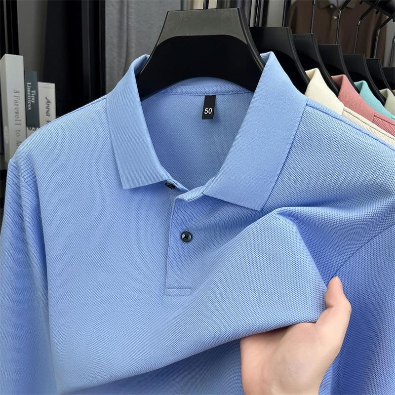 100% Cotton Spring And Autumn Long-Sleeved Men'S Polo Shirt Breathable Solid Color Lapel Casual T-Shirt Top