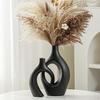 Levvohd Stylish Interior Vases, Black Base Ceramic, Hollow Ceramic Dried Flower Vase Set of 2 (Black Large)