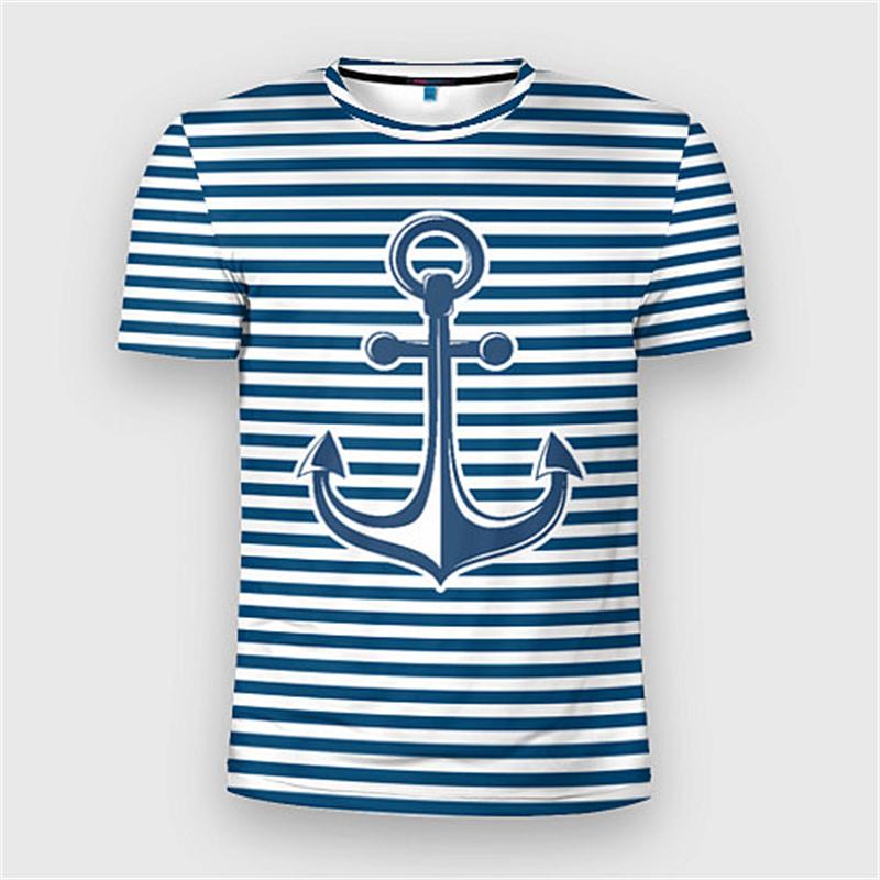 Simple Fashion Anchor Striped T Shirts for Men Summer Trendy Streetwear 3D Printed T-shirts Cool Streetwear Hip Hop Tees Tops