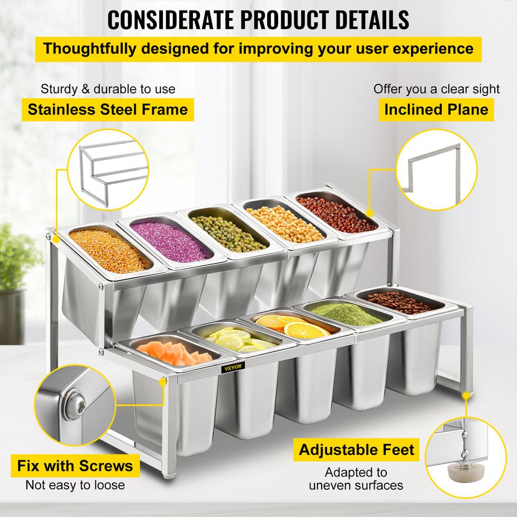 Kitchen 2-Tier Sauce Ingredients Fruits Holder Expandable Spice Rack Adjustable Stainless Steel Organizer Shelf