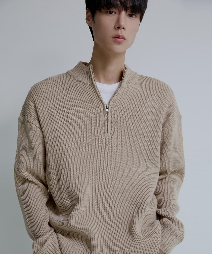 NODU Quarter Half Zip Ribbed Knit [Beige]