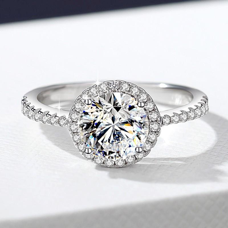 D Color 3ct Moissanite Ring Round Package Women's Ring Sterling Silver S925 Platinum Plated Silver Engagement Ring Wedding Ring Gift for Girlfriend